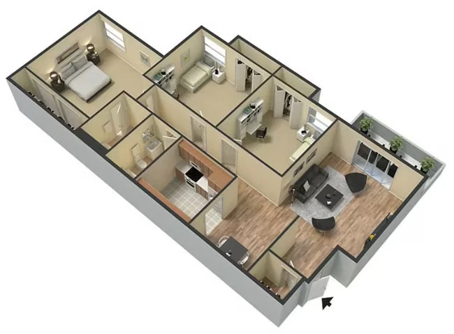 3bd downstairs 600-E-7 floor plan